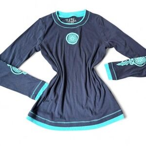 Y2k Sporty BabyTee Navy Embroidered Long Sleeve Baseball Tee Soft Grunge